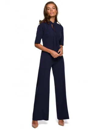 S243 Elegantní overal se zavazováním za krkem - tmavě modrý S243 Elegantní overal se zavazováním za krkem - tmavě modrý