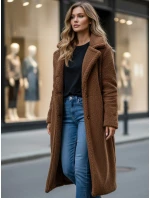 Dámský zimní kabát teddy s kožešinou dlouhý camel FashionStreet NY0759z