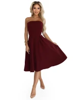 641-1 VIVIENNE korzetové rozšířené midi šaty pro zvláštní příležitosti - vínové