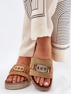 Dámské Pantofle Se Zlatým Detailem Na Platformě S Třpytkami Camel Eanes