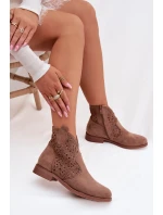 Dámské perforované kotníkové boty na nízkém podpatku S.Barski HY61-8026 Hnědé