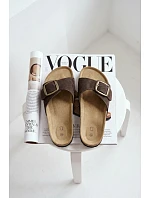 Kožené dámské pantofle s přezkou Čokoládové Emiline