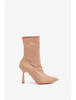 Materiálové Kotníkové Boty Na Jehlovém Podpatku Tmavě Béžové Amune