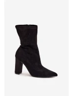 Dámské botky Rosivelle – na sloupkovém podpatku, černé s prošitím