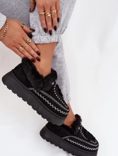 Dámské sněhule Ferayne na platformě s kožešinou a třásněmi – černé