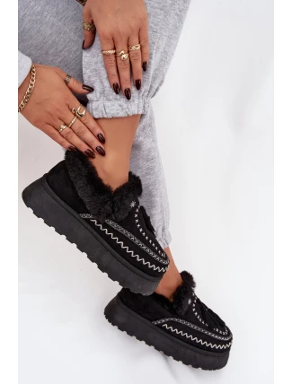 Dámské sněhule Ferayne na platformě s kožešinou a třásněmi – černé