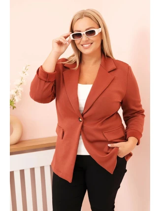 Dámská viskózová bunda Plus Size s dlouhým rukávem a límcem, ruda