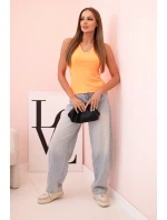 Top dámský bavlněný na ramínkách s dekoltem V neonově oranžový