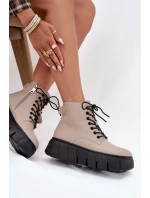 Dámské kožené kotníkové boty na platformě Vinceza – béžové