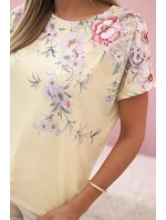 Dámská bavlněná blůza s krátkým rukávem a květinovým potiskem žlutá