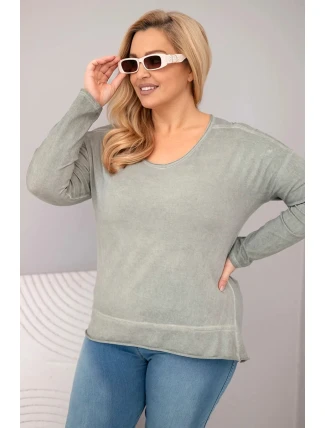 Dámská blůza Plus Size s V výstřihem a delším zadním dílem khaki