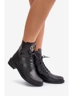 Zazoo 2955 Kožené Botky Worker S Zlatým Detailem Na Jazyku Černé