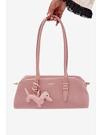 Kabelka z imitace semiše s přívěskem jezevčíka růžová Noely
