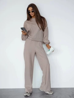 Béžový dámský komplet s vaflovou strukturou - mikina a kalhoty (821108)
