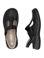 Dámské kožené ažurové sandály pohodlné široké černé Rieker 46397-00