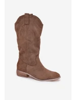 Kozaki Kovbojky Na Nízkém Podpatku Z Eko Semiš Tmavě Béžové Cherrie