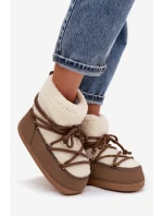 Dámské sněhule s beránkovou podšívkou na zavazování tmavě béžové Belira Dámské sněhule s beránkovou podšívkou na zavazování tmavě béžové Belira