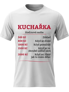 Dámské bavlněné tričko s potiskem - HODINOVÁ SAZBA KUCHAŘKA - bílé