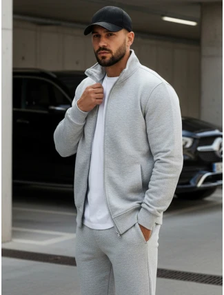 Pánská mikina na zip bez kapuce šedá BX4109