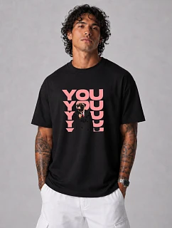Pánské tričko oversize s nápisem YOU bavlna černá FashionStreet NX1034R