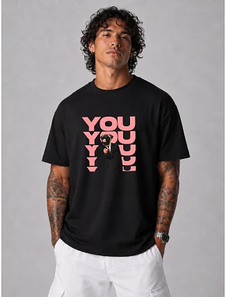 Pánské tričko oversize s nápisem YOU bavlna černá FashionStreet NX1034R Pánské tričko oversize s nápisem YOU bavlna černá FashionStreet NX1034R