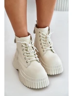 Zateplené kožené kotníkové boty na masivní podrážce světle béžové GOE OO2N4127