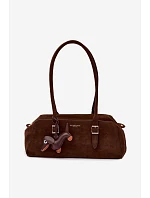 Kožená kabelka z imitace semiše s přívěskem Jezevčík Čokoládová Noely