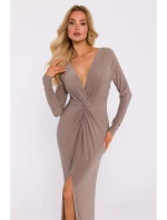 M840 Maxi šaty s uzlem - béžové