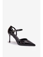 Dámské lakované lodičky s páskem - černé Tarilin