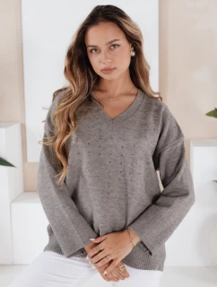 Dámský svetr s výstřihem do V VERALIA šedý FashionStreet MY2519