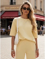 Dámská tepláková souprava s krátkým rukávem žlutá FashionStreet AY1167 Dámská tepláková souprava s krátkým rukávem žlutá FashionStreet AY1167