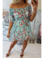 Španělské šaty s květinovým motivem v mátové barvě Španělské šaty s květinovým motivem v mátové barvě