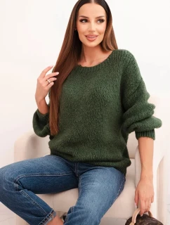 Dámský svetr z vlny s hrubým pletem a dlouhým rukávem, khaki