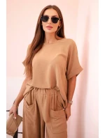 Komplet z viskózy halenka + kalhoty velbloud