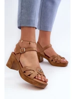 Dámské sandály na podpatku z eko kůže hnědé Assames