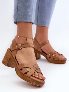 Dámské sandály na podpatku z eko kůže hnědé Assames