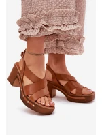 Kožené sandály na podpatku Zazoo 1081 hnědé