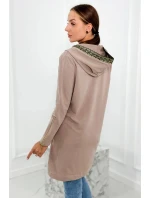 Dámská delší mikina s ozdobnou stuhou 9320 Béžová - K-Fashion