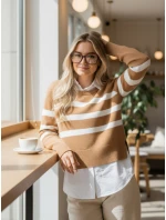 Dámský pruhovaný svetr ASTRIDA camel FashionStreet MY2226
