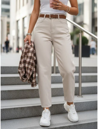 Dámské džíny mom fit s vysokým pasem a páskem béžové FashionStreet UY2918