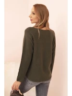 Dámský svetr z viskózy s výstřihem do V tmavě khaki Dámský svetr z viskózy s výstřihem do V tmavě khaki