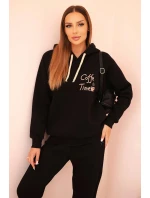 Dámský komplet bavlněný zateplený s potiskem černý