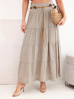 Dámská maxi bavlněná sukně s ažurovou výšivkou a elastickým pasem fango