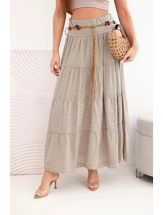Dámská maxi bavlněná sukně s ažurovou výšivkou a elastickým pasem fango