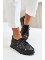 Zazoo 2973 Kožené Polobotky Na Platformě S Děrováním Černé