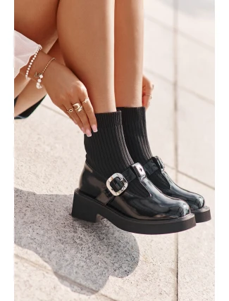 Lakované Boty Se Ponožkou A Přezkou Černé MR880-076