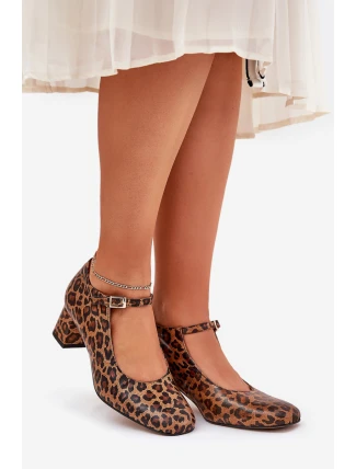 Kožené Lodičky Na Podpatku V Leopardím Stylu Laura Messi 2936 Hnědé