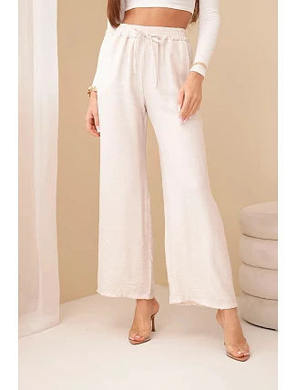 Kalhoty z viskózy se širokými nohavicemi béžové Kalhoty z viskózy se širokými nohavicemi béžové