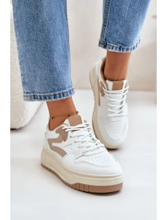 Dámské tenisky z eko kůže na platformě bílo-béžové Henizore Dámské tenisky z eko kůže na platformě bílo-béžové Henizore