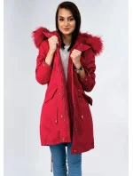 Červená dámská zimní bunda parka s kapucí a s odepínací podšívkou (7600)